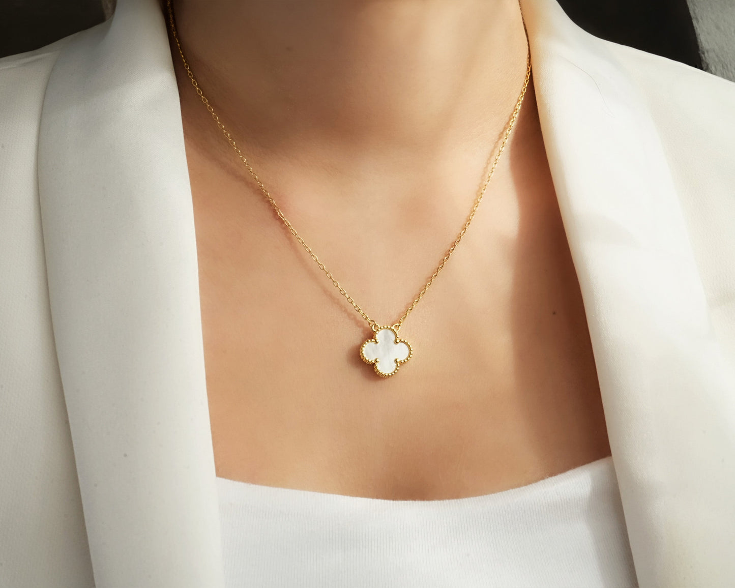 White Blossom Clover Necklace