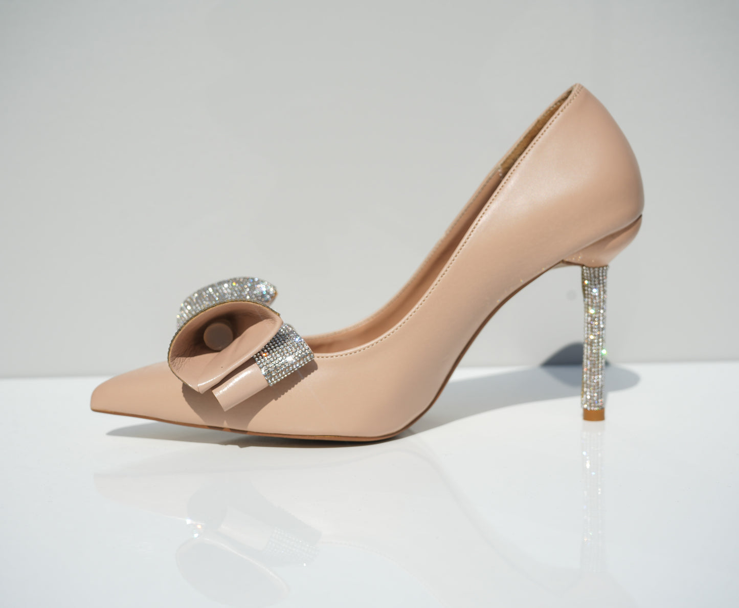 Bella Beige Diamante Bow Pumps