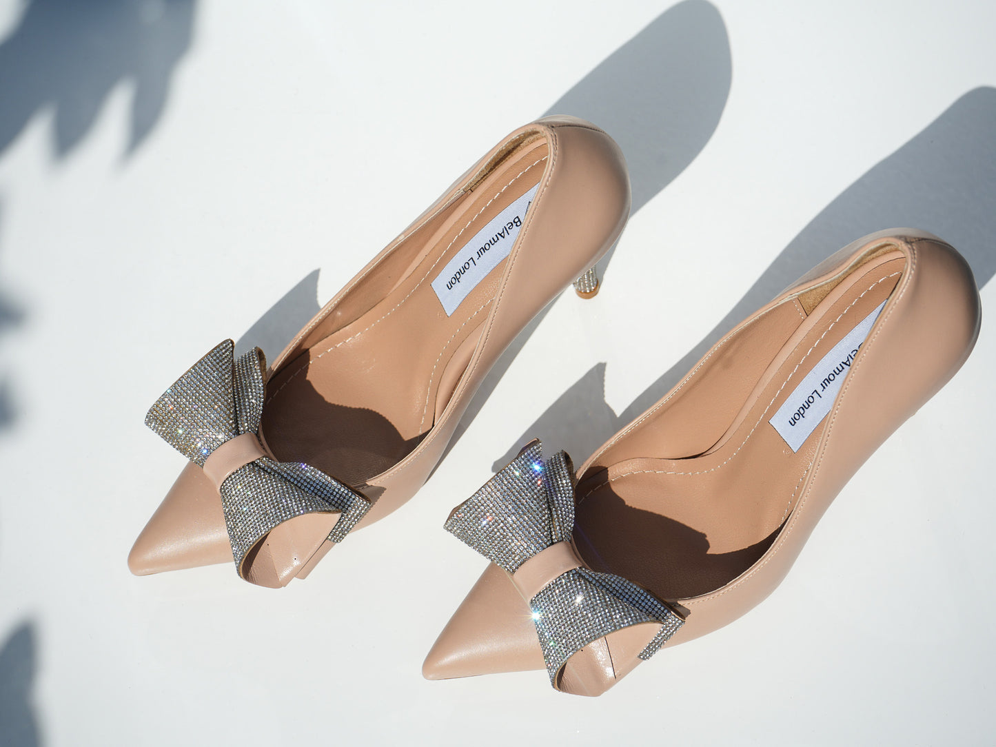 Bella Beige Diamante Bow Pumps