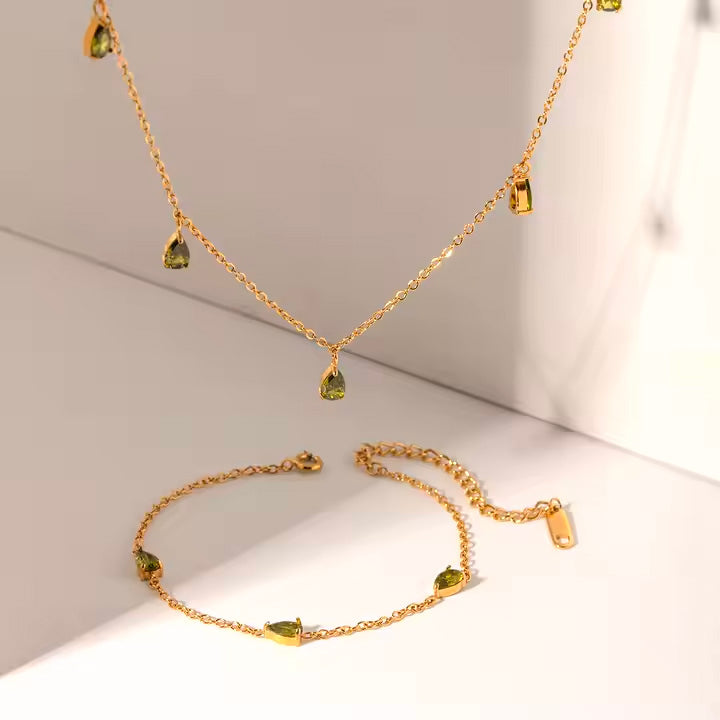 Olive Green Gold Dew Bracelet