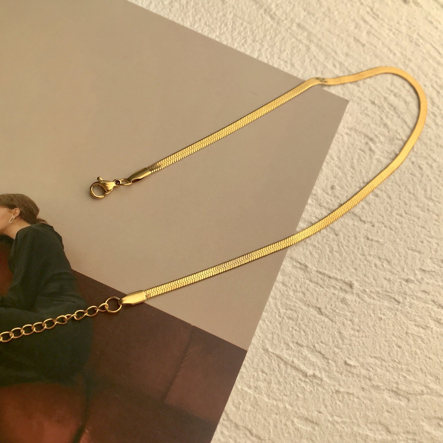 Gold Herringbone Thin Snake Chain