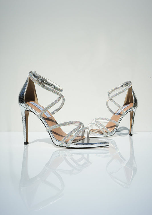 Amber Diamante Silver Heels