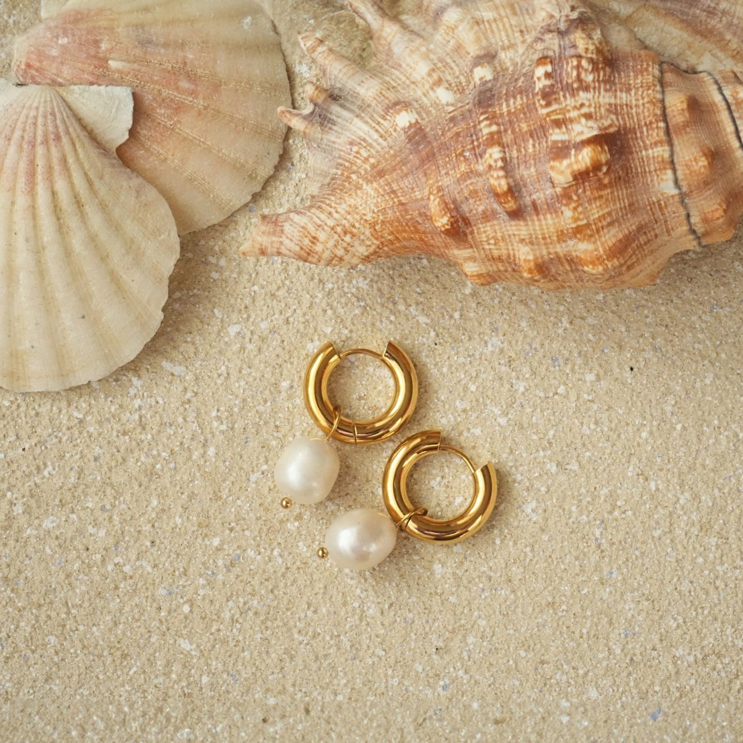 Lara Pearl Gold Hoops