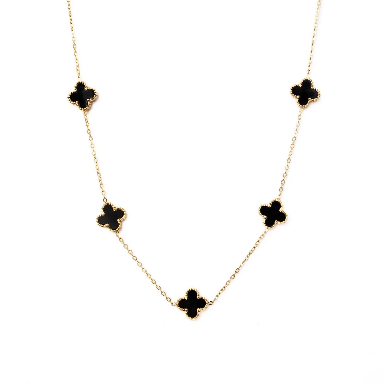 Black Blossom Clover Necklace