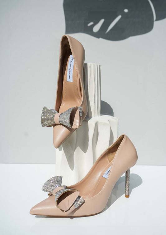 Bella Beige Diamante Bow Pumps