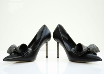 Bella Black Diamante Bow Pumps