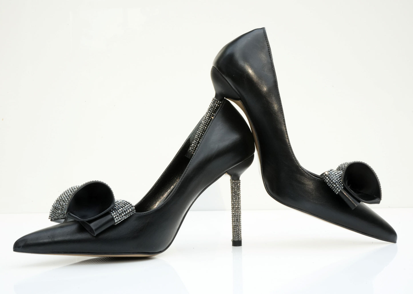 Bella Black Diamante Bow Pumps