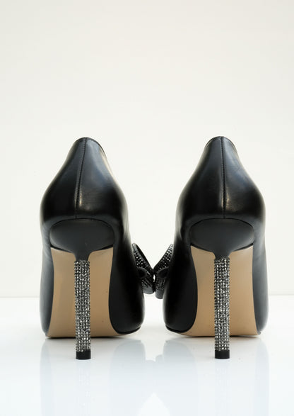 Bella Black Diamante Bow Pumps