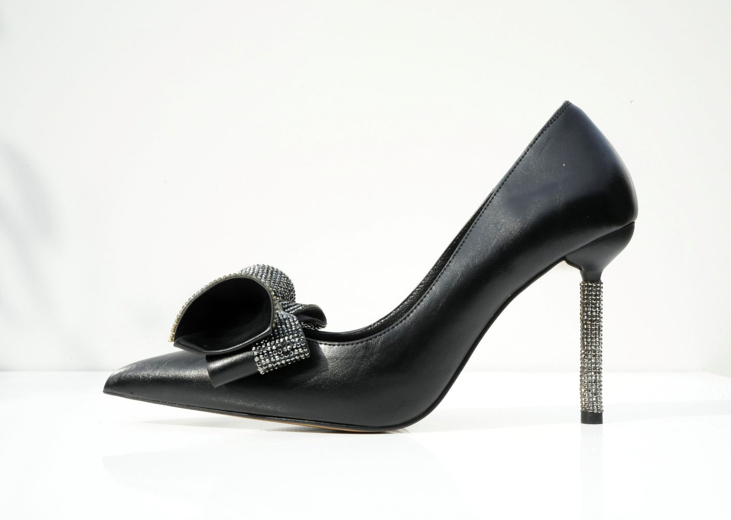 Bella Black Diamante Bow Pumps