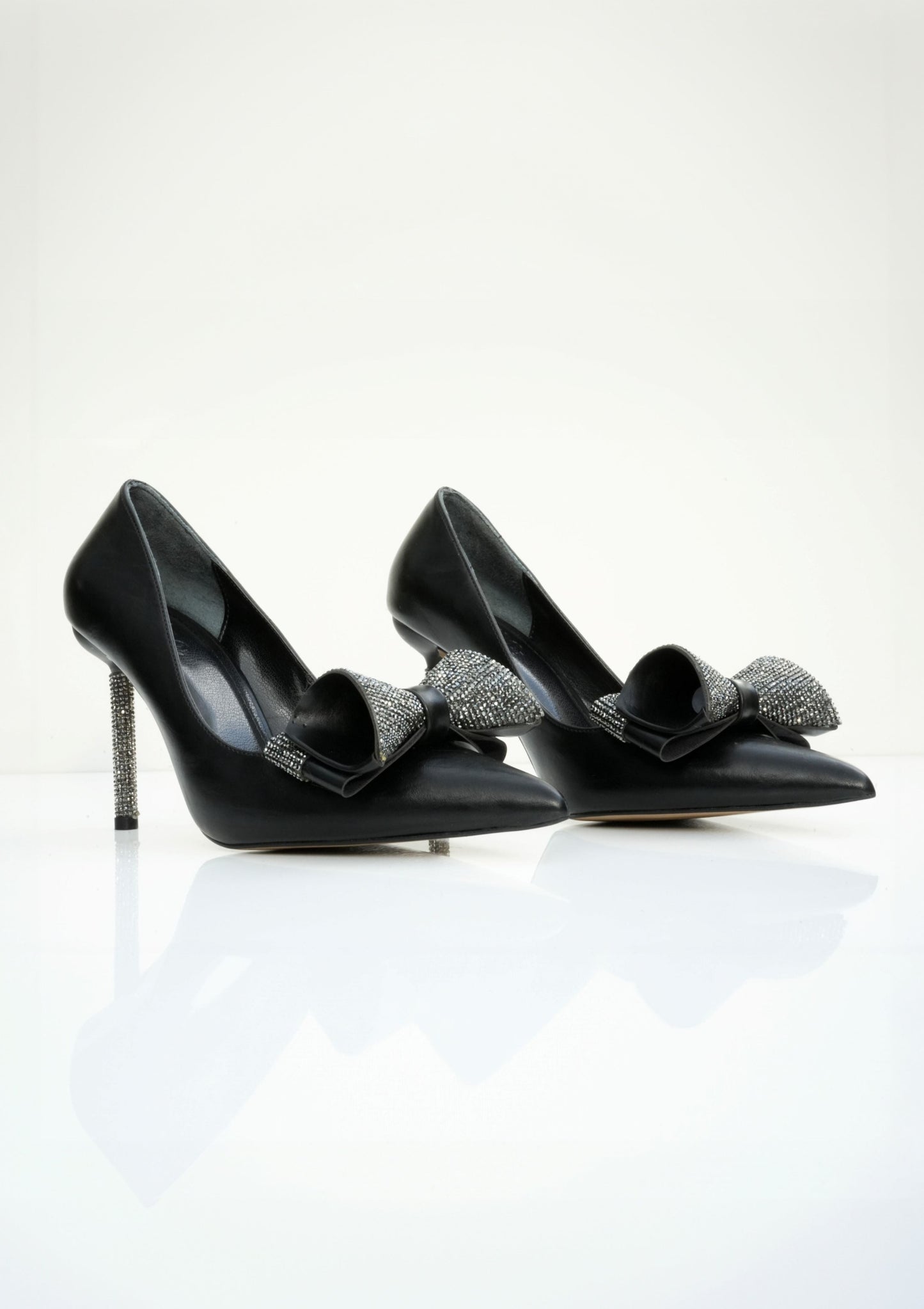 Bella Black Diamante Bow Pumps