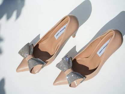 Bella Nude Diamante Bow Pumps