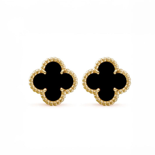 Black Blossom Clover Earrings