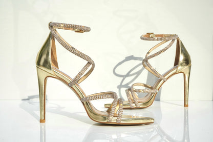 Amber Diamante Gold Heels