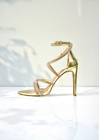 Amber Diamante Gold Heels