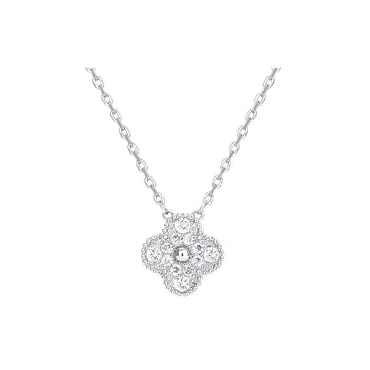 Silver Zircon Clover Pendant Necklace