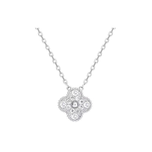 Silver Zircon Clover Pendant Necklace